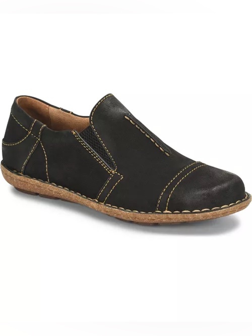 Born Nampa Slip-On Leather Loafers in Black Contrast Stitching Size Women’s 10